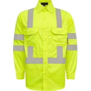 Flame Resistant High Visibility Khaki Navy Blue FR Shirts with Reflective Tape ASTM Certified for Welding & Oil Industry