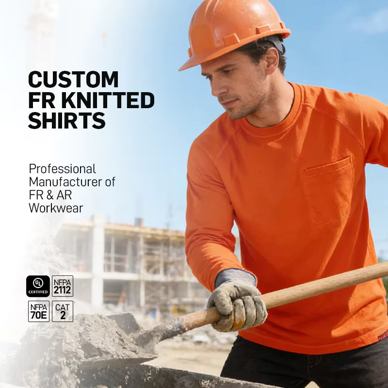 Flame Resistant Knit Shirt NFPA 2112 CAT 2 Workwear FR Shirts Lightweight Construction Shirt for Workers