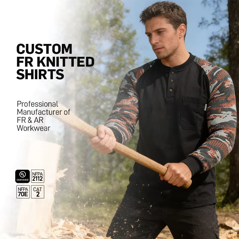 Flame Resistant Knit Shirt NFPA 2112 CAT 2 Workwear Fr Shirts Lightweight Construction Shirt for Workers