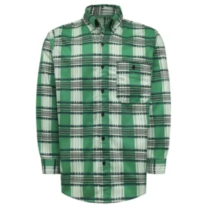 Flame Resistant Printed Plaid (FRC0816014Green) Loose Fit Welding Shirt with Sewing Seam for Industrial and Construction Workers
