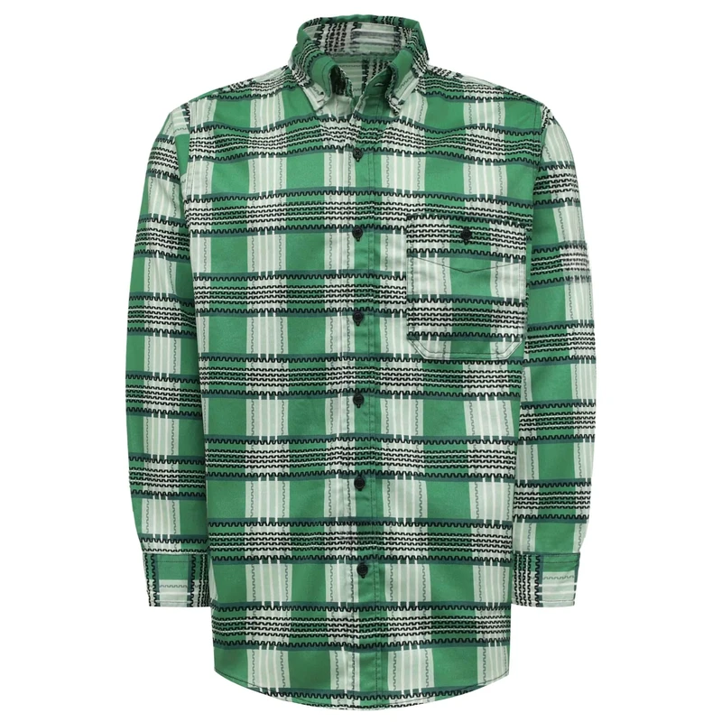 Flame Resistant Printed Plaid (FRC0816014Green) Loose Fit Welding Shirt with Sewing Seam for Industrial and Construction Workers
