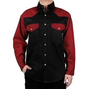 Flame Resistant Two Tone Shirt FR Cotton Sleeves Solid Body Printed Snaps Closure 6.5OZ Fabric CAT2 Arc Flash Safety NFPA 2112