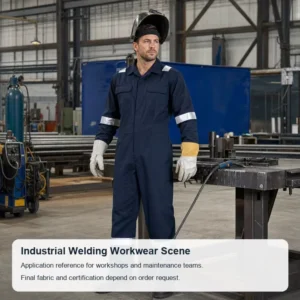 Flame Resistant Welding Coverall with Reflective Tape Custom FR Workwear One Piece Safety Uniform for Industrial Use