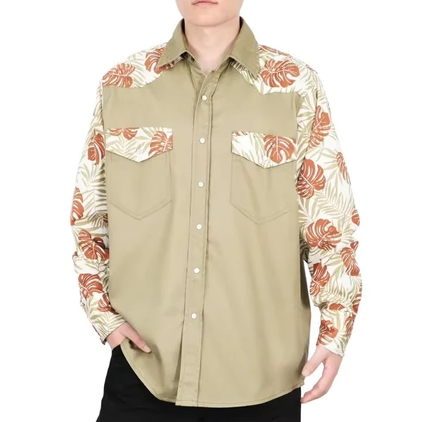Flame Resistant Welding Shirt Two Tone Plaid Solid (FRC0907Khaki Hawaii Beige) Loose Fit Sewing Seam for Industrial Workers