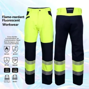 Flame Retardant and Arc Resistant Work Clothes High Gloss Yellow Reflective Pants Customized Flame Retardant Clothing