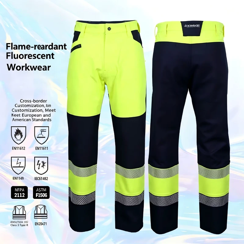 Flame Retardant and Arc Resistant Work Clothes High Gloss Yellow Reflective Pants Customized Flame Retardant Clothing