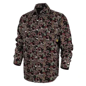 Flame-retardant Printed Plaid Shirt with Pearl Buttons Conforming to NFPA 2112 for Electricians and Welders