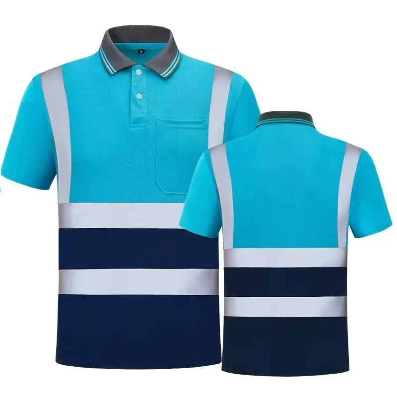Fluorescent Breathable Plus Size Polo Shirt Custom Color Block Quick Dry Birdseye Hi Visibility Workwear Construction Site Lapel