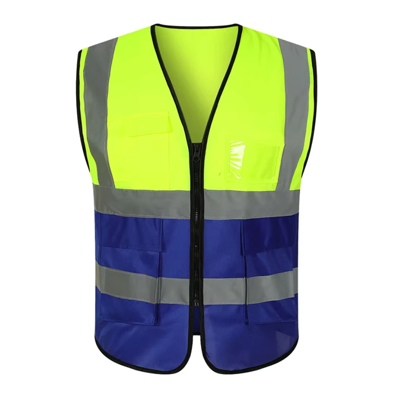 Fluorescent Color-Stitched Reflective Safety Vest with Pockets