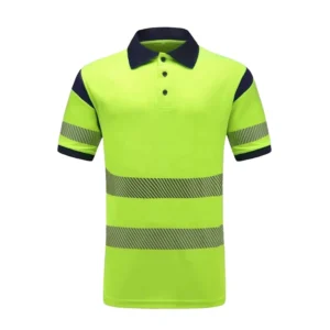 Fluorescent Green Hi Vis Segment Reflective Tape Safety Polo Shirt Quick Dry for Construction Road Workers Custom Logo
