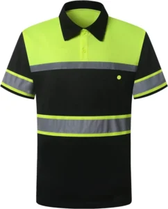 Fluorescent Green Moisture Wicking Reflective Hi Vis Polo for Construction 100% Polyester Mesh Reflective Polo Shirt