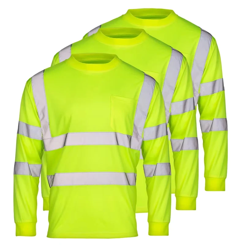 Fluorescent Orange Class 2 Hi Vis Reflective Safety T Shirt Long Sleeve Birdseye Breathable Custom Logo for Road Work