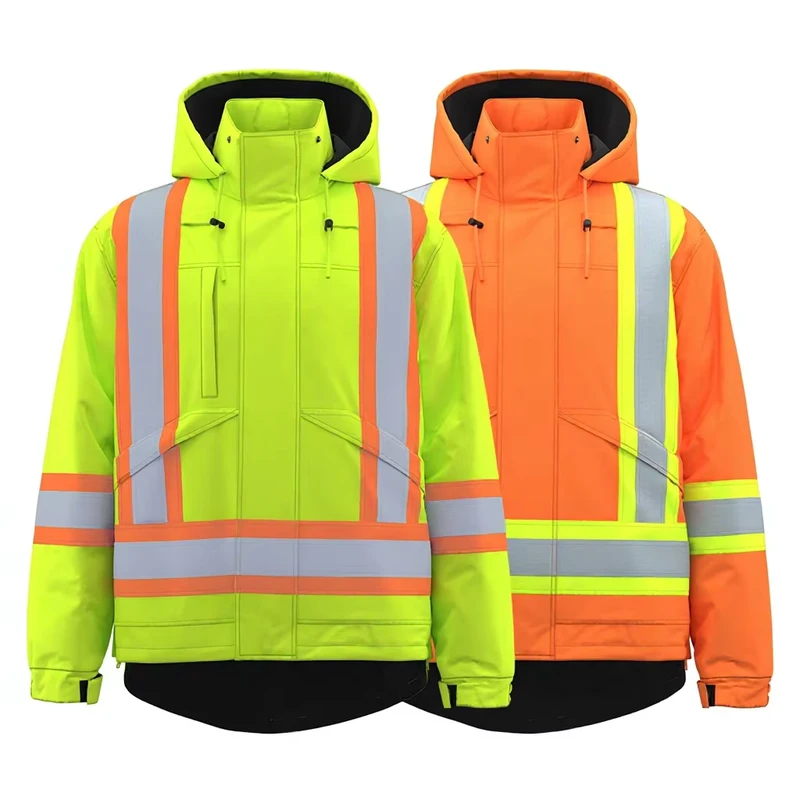 Fluorescent Winter Safety Workwear Jackets Reflective Strips Polyester Waterproof Breathable Polar Fleece Work Uniform