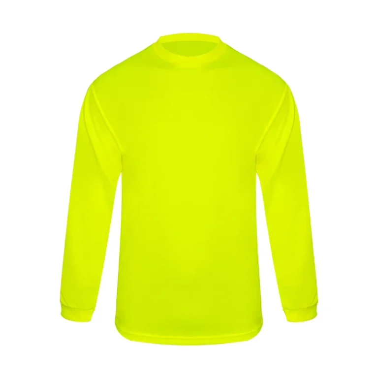 Fluorescent-Yellow-100-Polyester-Bird-Eye-Unisex-Long-Sleeve-Daily-Life-Leisure-T-Shirt