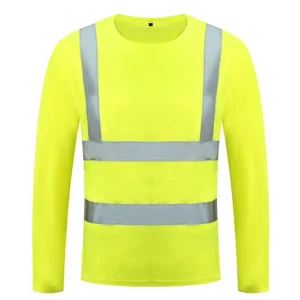 Fluorescent Yellow Construction Engineer Safety Vest Customizable Logo Long Sleeve Hi Vis Shirt Reflective Work
