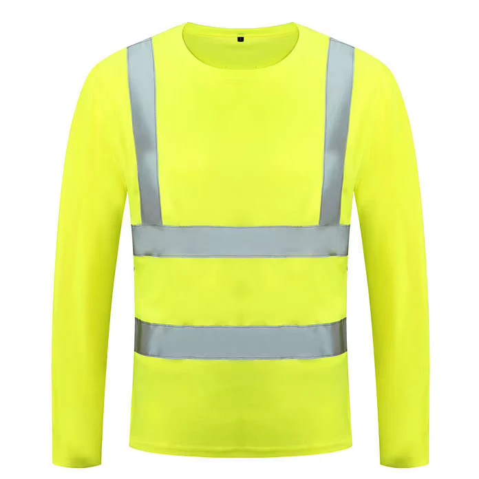 Fluorescent Yellow Construction Engineer Safety Vest Customizable Logo Long Sleeve Hi Vis Shirt Reflective Work