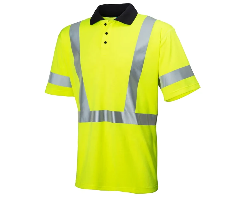 Fluorescent Yellow Men's High-Visibility Reflective Short-Sleeve Work Polo Shirt