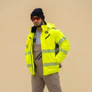 Fluorescent Yellow Reflective Safety Jacket Industrial Workwear High Visibility Clothing Jacket for Man Custom Clothes Factory