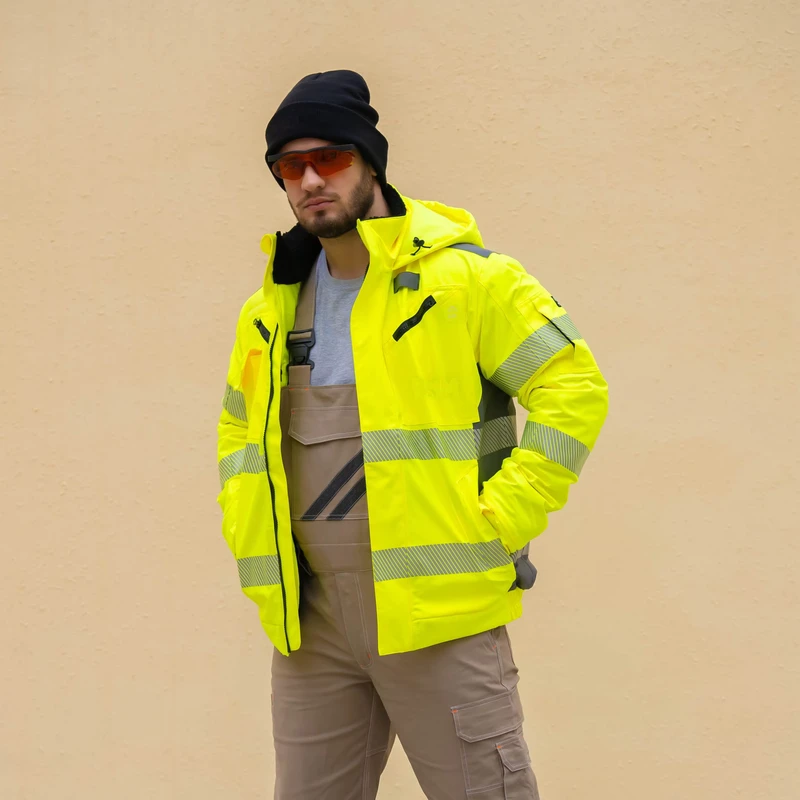 Fluorescent Yellow Reflective Safety Jacket Industrial Workwear High Visibility Clothing Jacket for Man Custom Clothes Factory