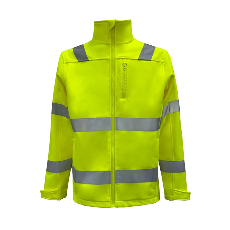 Fluorescent Yellow Softshell Jacket Workwear Hi Vis Reflective Softshell Jacket Worker Safety Clothing Reflective Tape