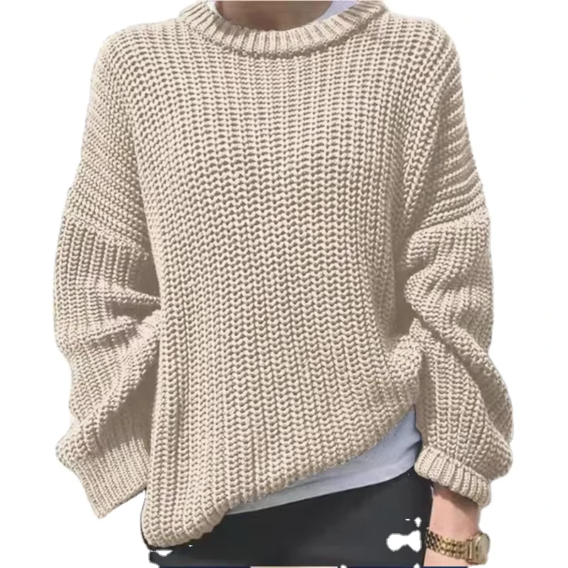 Fnjia Women's Custom Autumn Winter Pullover Sweater Casual Style with Loose Fit Long Sleeve Round Neck Printed Pattern