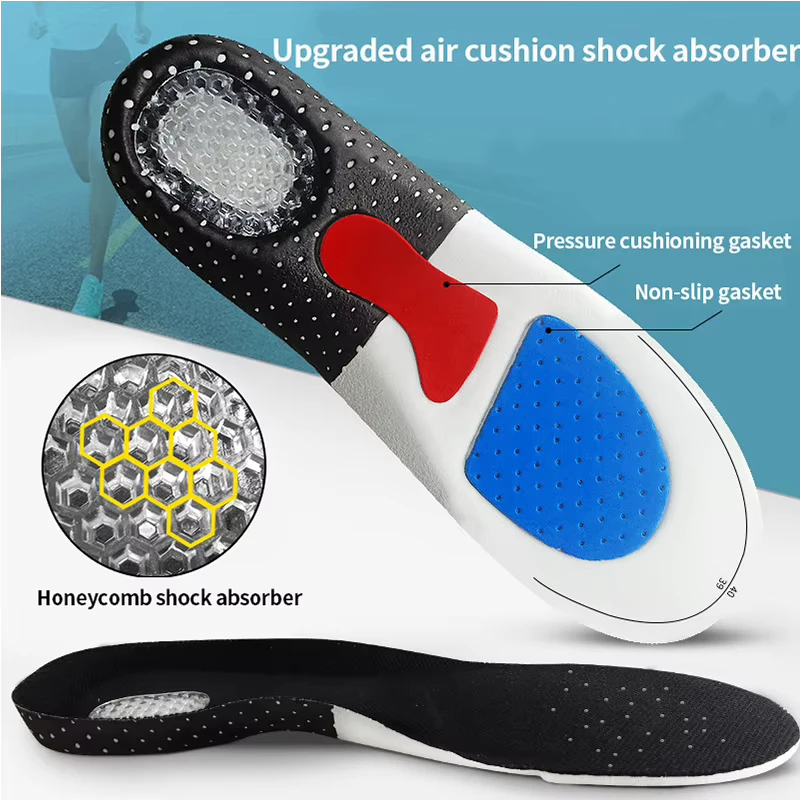 Foot Care Healthy Unisex Full Sole Exercise High Arch EVA Silicone Insoles Anti Slip All Terrain Shock Absorption