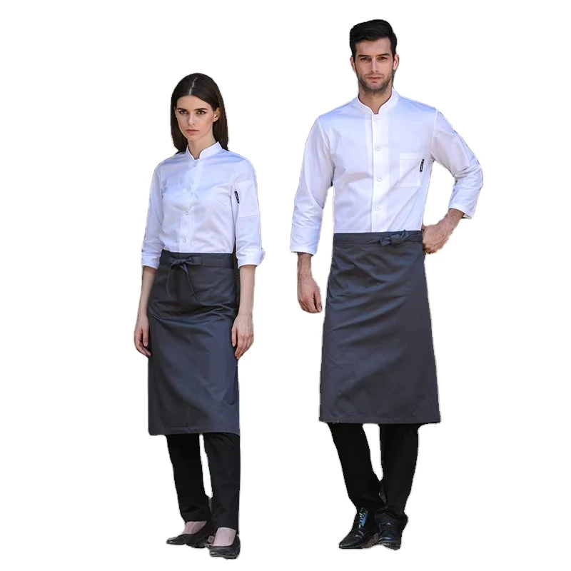 For RTS Multi-color Polyester/Cotton Restaurant Chef Waiter Baker Waist Apron Needle Detection Unisex Kitchen Uniform