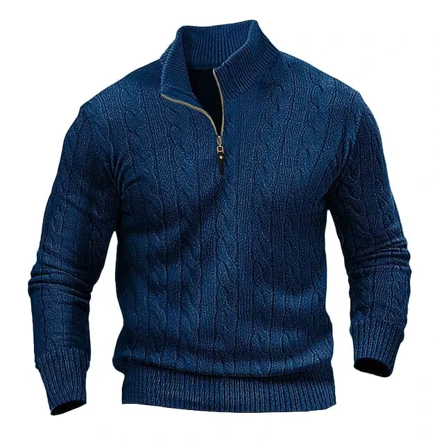 Foreign-Trade-Autumn-Winter-New-Mens-Twist-Half-high-Collar-Zipper-Breathable-Machine-Washable-Polyester-Knitted-Sweater