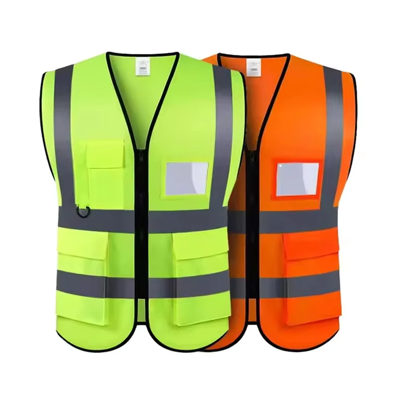 Forest Green High-Visibility Safety Vest for Men, Truck Drivers, and Construction, Zippered, Multi-Pocket, Reflective