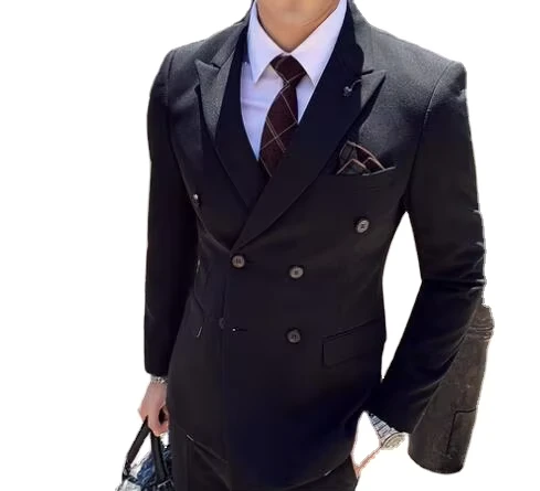 Formal Jacket + Pants Solid Color Business Male Double Breasted Men Suits Wedding Dress Tuxedo Suit
