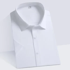 Formal Men’s Spring Casual Breathable Yarn Dyed Anti-Pilling Short Sleeve Business Shirt Stretch Turn-down Collar