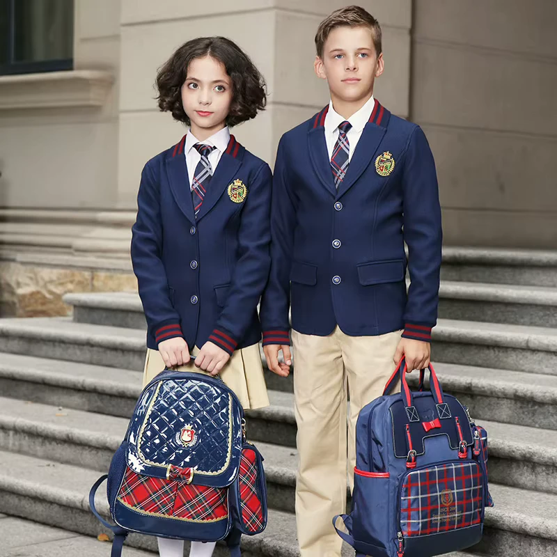 Free Designs Custom Navy Blue Kids Children Boys Girls Unisex Primary School Uniform School Blazer for