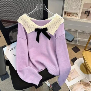 French Style Beige Knitted Cardigan Spring Autumn Thin Sweater with Bow Ties