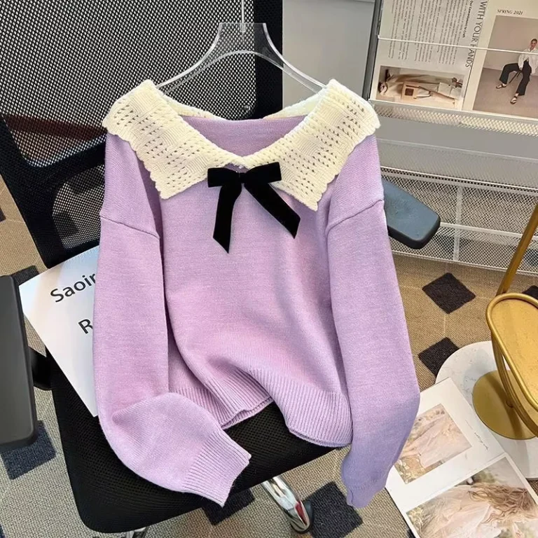 French-Style-Beige-Knitted-Cardigan-Spring-Autumn-Thin-Sweater-with-Bow-Ties