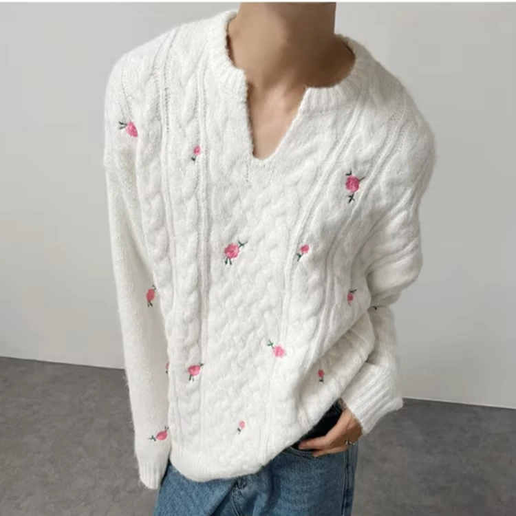 French-Style-Flower-Embroidery-Mens-Wool-Sweater-Warm-Comfort-V-Neck-Sweater-Factory-Logo-Custom-Mens-Sweaters