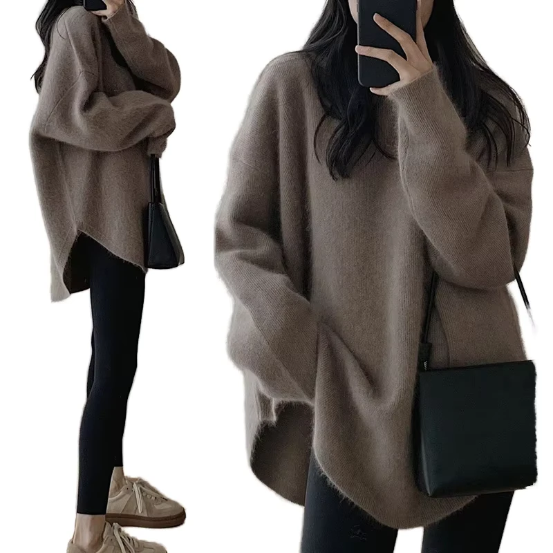 French Vintage High End Women's Sweaters Autumn Winter Knitted Pullover Print Pattern Short Length Loose Mid Long Sweater