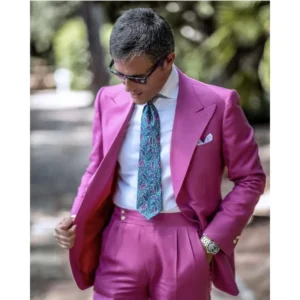 Fuchsia Skinny Wide Lapel Men Tuxedos Custom Made Suits Blazer Office Party Prom Wear Set Formal Jacket +Pant