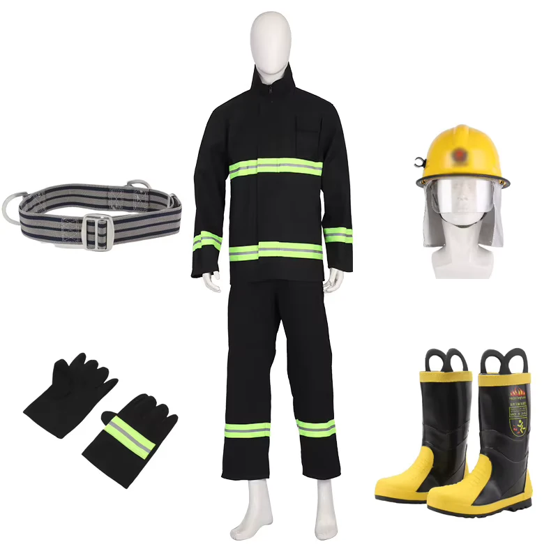 Full Protective Firefighter Suit Set Flameproof and Heat Resistant Gear for Rescue Firefighting Command Duties