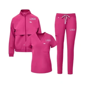 Full-Zip Stretch Front-Zip Nurse Scrub Jacket and Uniform Set, 3-Piece
