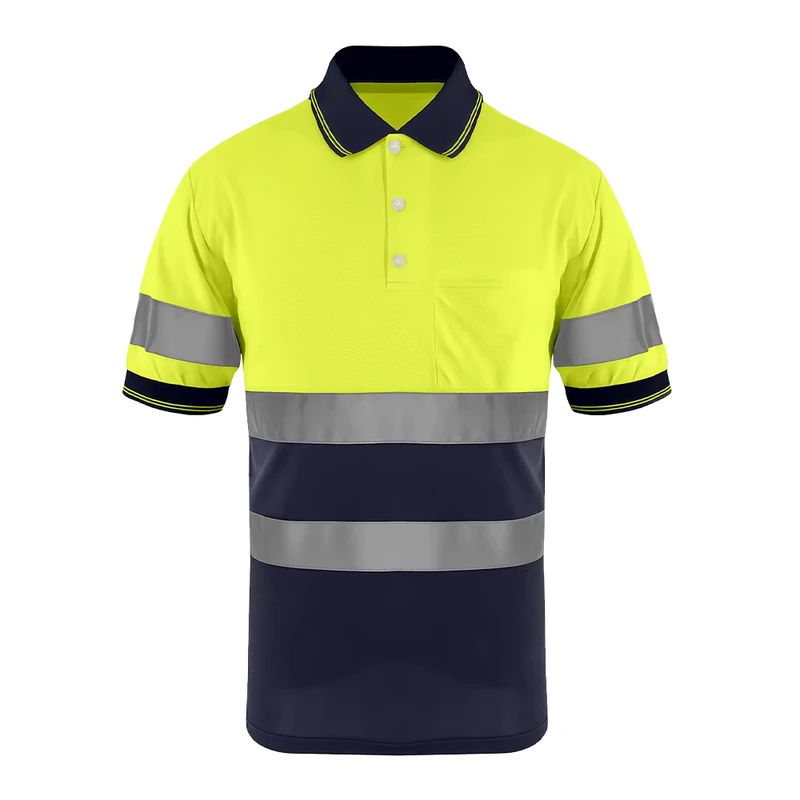 Functional Having Silver Reflective Bands Chest Pocket Polo Neck for Workplace Safety Reflective Safety T shirt