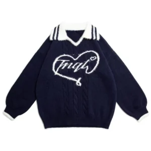 Fur Heart Logo Design Polo Sweater Embroidered Knitwear Women’s Pullover Sweater for Winter Warmth