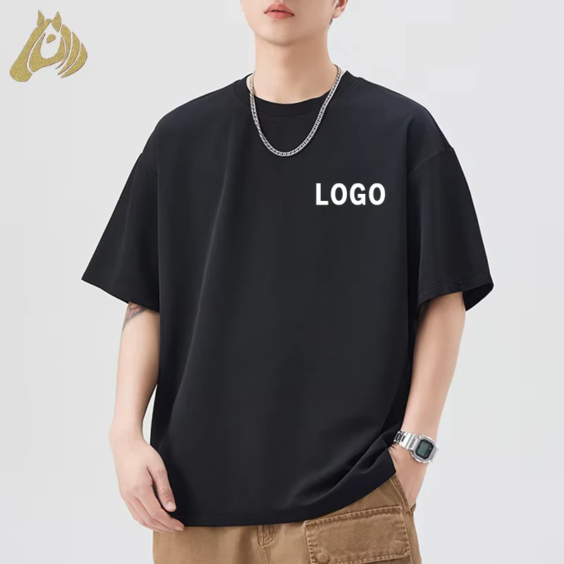 GH S607 Men's Short Sleeve O-Neck Regular Fit Heavyweight Polyester T-Shirt, Black