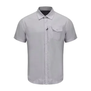 GRS Certification High Quality Grey Blank Pocket UPF50 Quick Dry Plus Size Mens Performance Short Sleeve Button Fishing Shirts
