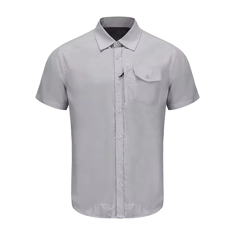 GRS-Certification-High-Quality-Grey-Blank-Pocket-UPF50-Quick-Dry-Plus-Size-Mens-Performance-Short-Sleeve-Button-Fishing-Shirts