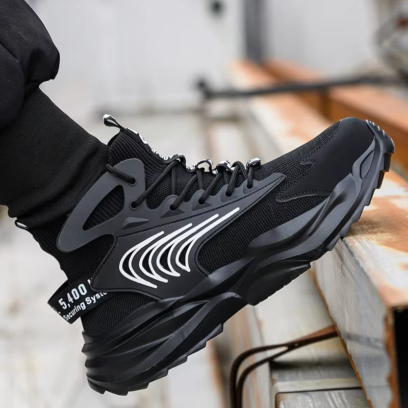 GUANGHE Anti smashing Anti puncture Safety Shoes Steel Toe Non slip Rubber Sole Breathable Lightweight Industrial Work Shoes Men