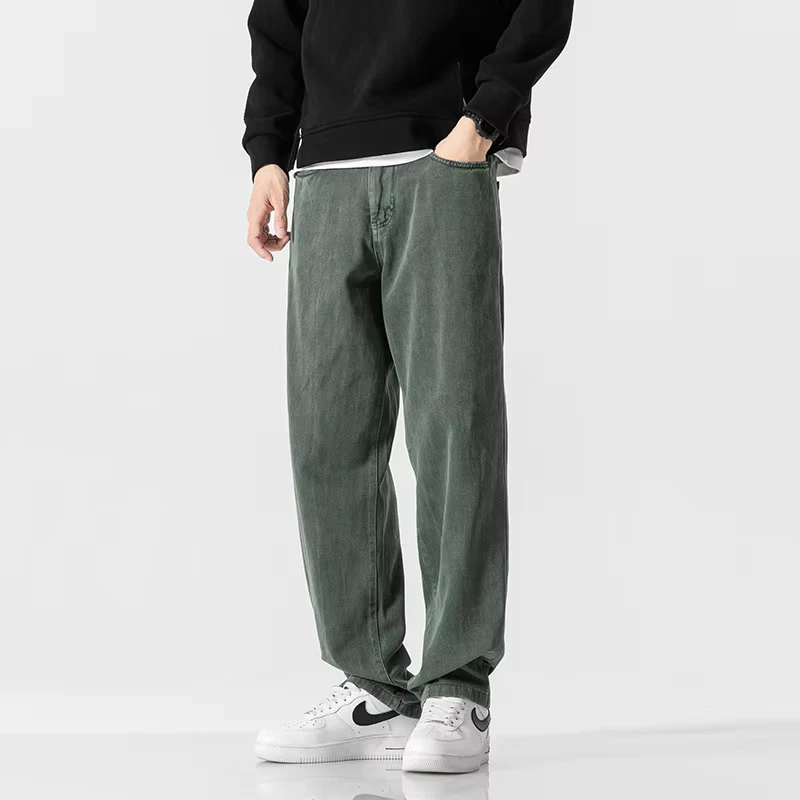 Garment-Dyed Washed Twill Chino Pants Unisex Straight Fit Vintage Cotton Trousers with Rivets and Shark Label Detail