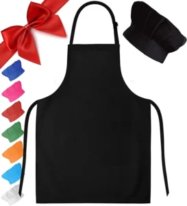 Girls Boys Adjustable Cotton Child Kitchen Kids Apron and Chef Hat Set with Pocket