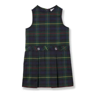 Girls Green Navy Plaid Jumper School Uniform Pinafore Dress Breathable Cotton for Primary and Middle School