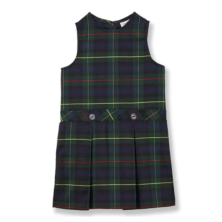 Girls-Green-Navy-Plaid-Jumper-School-Uniform-Pinafore-Dress-Breathable-Cotton-for-Primary-and-Middle-School