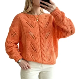 Girls’ Long Sleeve Mock Neck Chevron Hollow Knit Pullover Sweater
